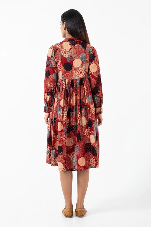 Inkriti "Timeless" Block Printed Organic Cotton Dress - Alizarine