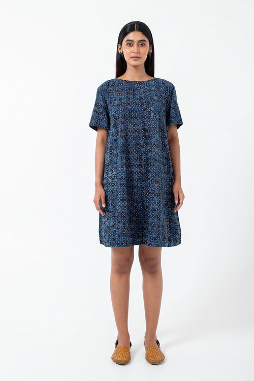 Inkriti "Zero-Waste" Block Printed Organic Cotton Dress - Brushstroked