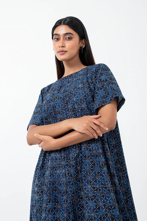 Inkriti "Zero-Waste" Block Printed Organic Cotton Dress - Brushstroked