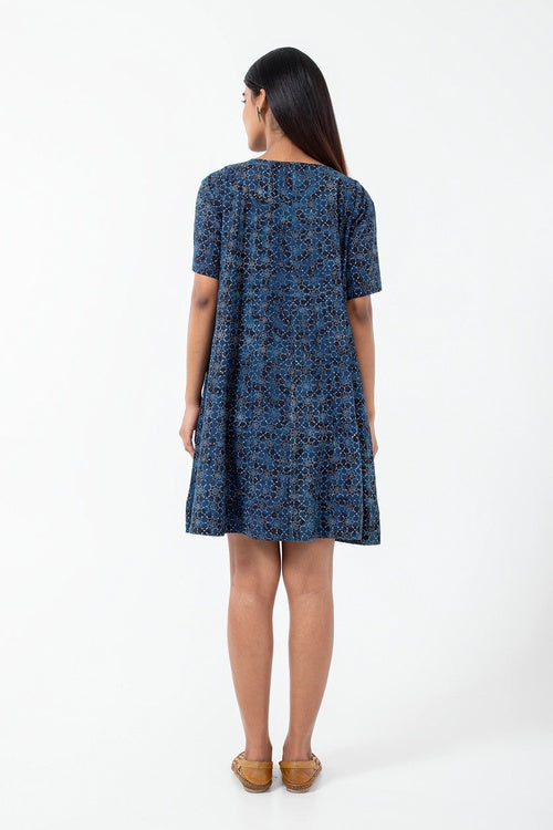 Inkriti "Zero-Waste" Block Printed Organic Cotton Dress - Brushstroked