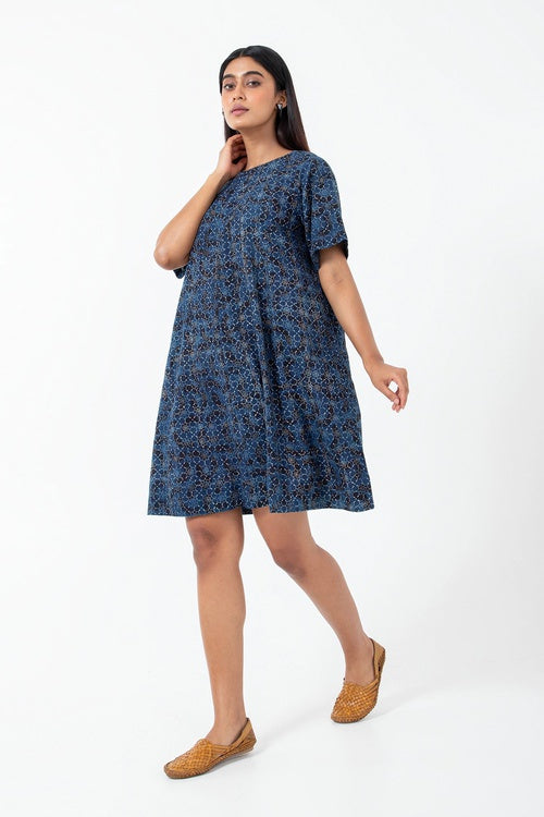 Inkriti "Zero-Waste" Block Printed Organic Cotton Dress - Brushstroked