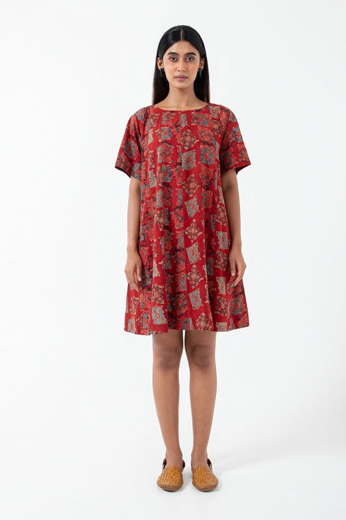 Inkriti "Zero-Waste" Block Printed Organic Cotton Dress - Atypical Red