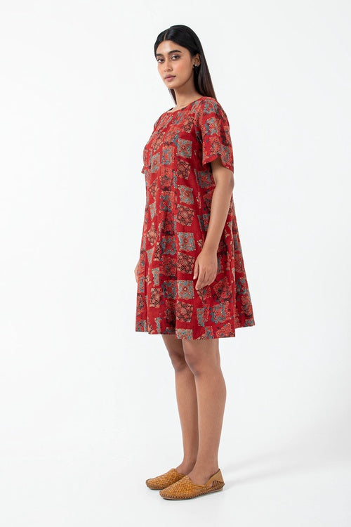 Inkriti "Zero-Waste" Block Printed Organic Cotton Dress - Atypical Red