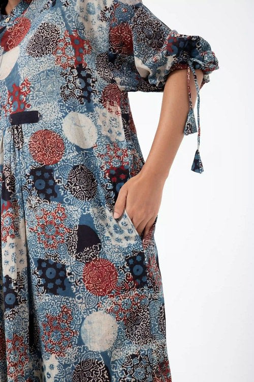 Inkriti "Anti-fit" Block Printed Organic Cotton Dress - Indigo Okhaistore Inkriti "Anti-fit" Block Printed Organic Cotton Dress - Indigo Okhaistore