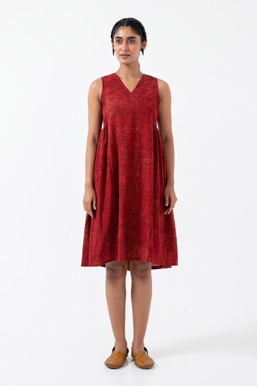 Inkriti "Sunday" Block Printed Organic Cotton Dress - Red Silverlining