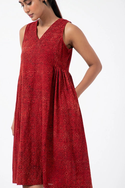 Inkriti "Sunday" Block Printed Organic Cotton Dress - Red Silverlining