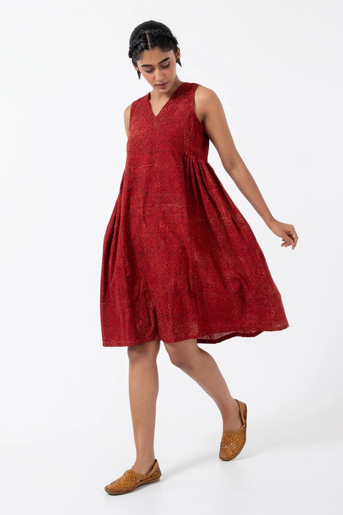 Inkriti "Sunday" Block Printed Organic Cotton Dress - Red Silverlining