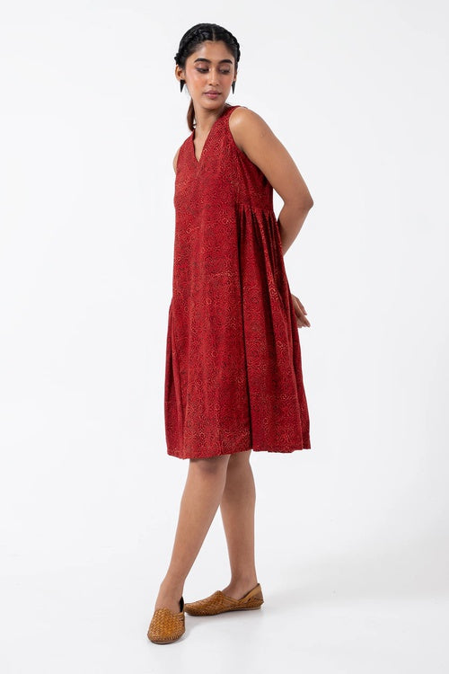 Inkriti "Sunday" Block Printed Organic Cotton Dress - Red Silverlining