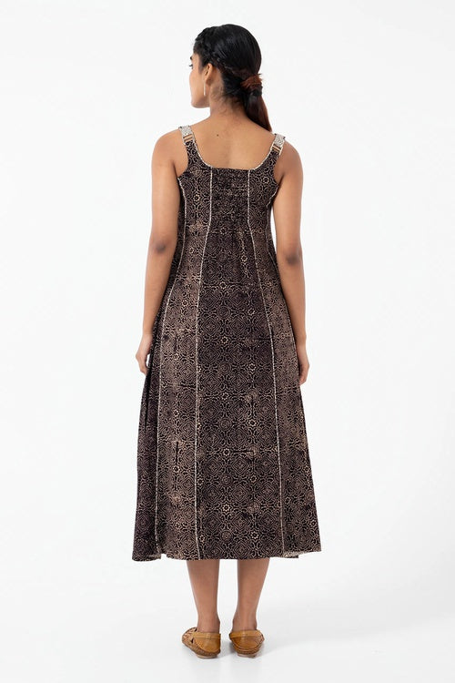 Inkriti "Panel" Block Printed Organic Cotton Dress - White Skyline