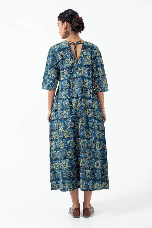 block printed organic cotton dress Emilia Organic Cotton Hand Block-Print Maxi Dress - Olive & Mustard - PLUS - Organic Clothing