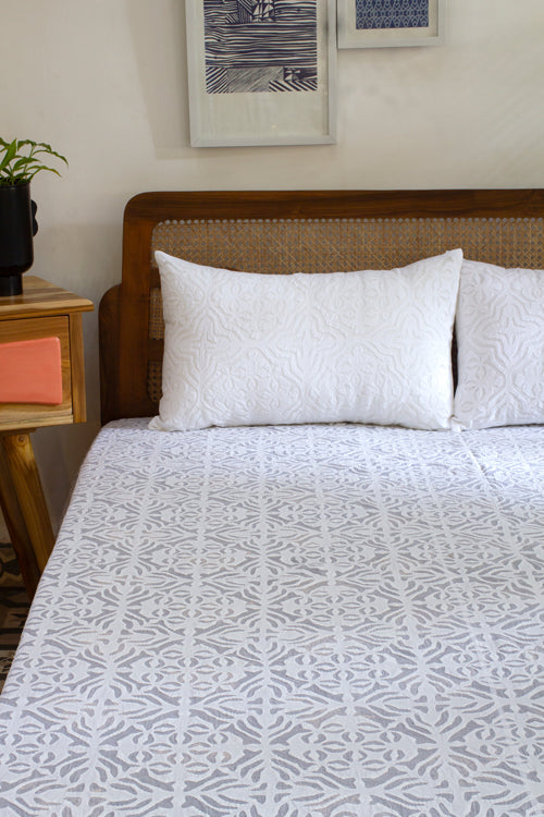 Okhai 'Tessellate' Pure Cotton Applique Work Bed Cover Set