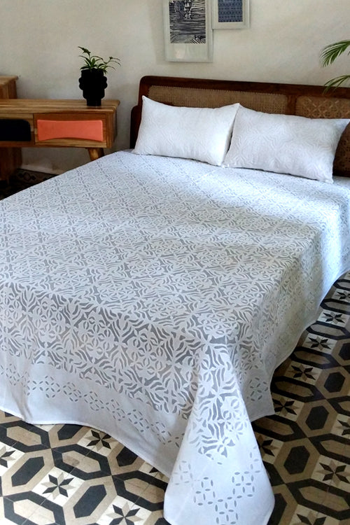 Okhai 'Tessellate' Pure Cotton Applique Work Bed Cover Set