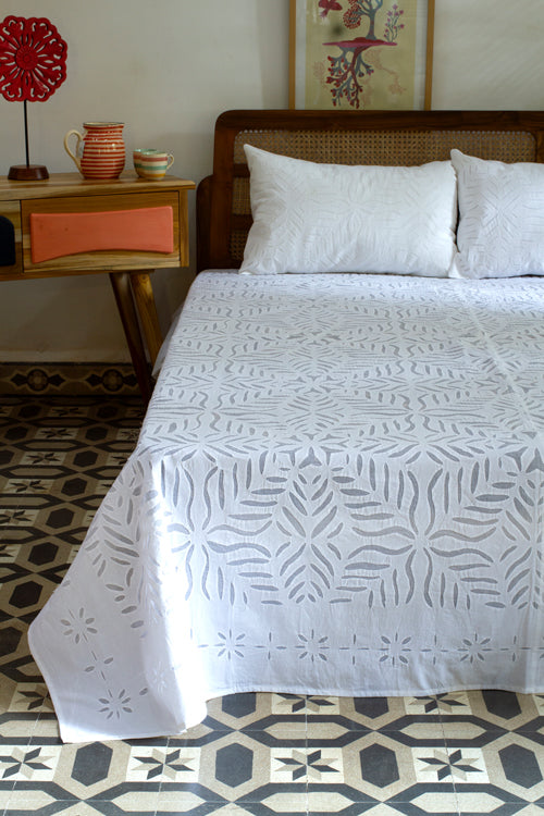 Okhai 'Celeste' Pure Cotton Applique Work Bed Cover without Pillow