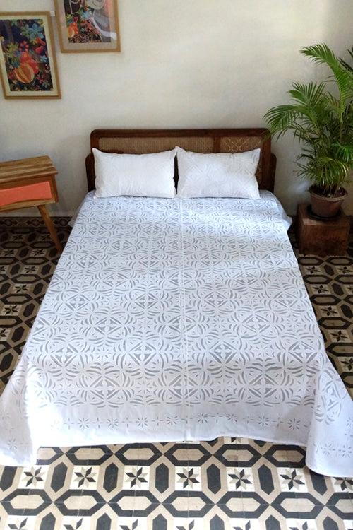 Okhai 'Mosaic' Pure Cotton Applique Work Bed Cover without Pillow