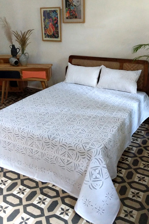 Okhai 'Mosaic' Pure Cotton Applique Work Bed Cover without Pillow