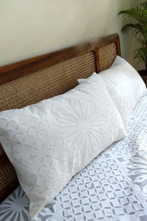 Okhai 'Snowflake' Applique Work Pure Cotton Bed Cover without Pillow