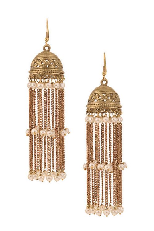 Miharuchandcrafted Gold Tone Dokra Jhumki Earrings With Pearls