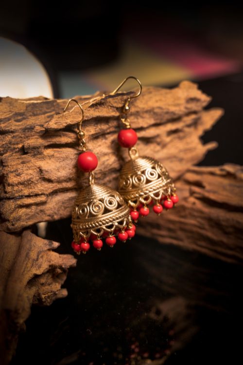Miharu Red Gold  Dokra Jhumki Earrings