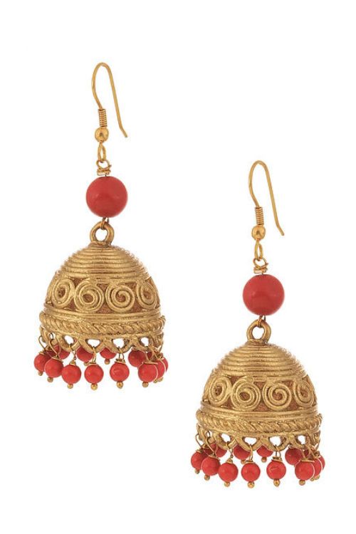Miharu Red Gold  Dokra Jhumki Earrings