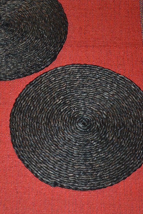 Dharini Madurkathi & Sabai Tassels Dining Set Charcoal (Set Of 9)