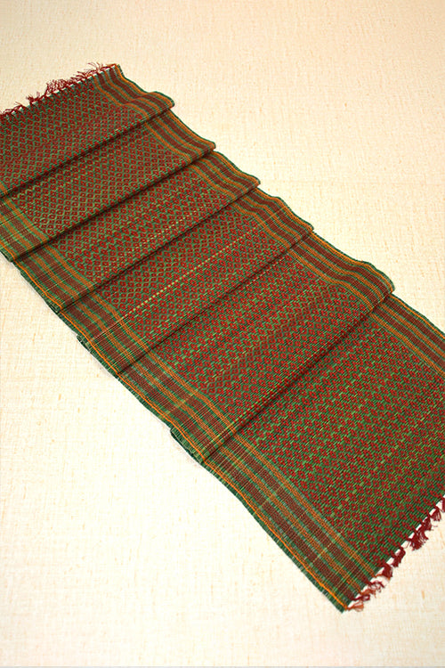 Dharini Madurkathi Tassels Placemats & Runner Set Green Maroon (Set Of 7)