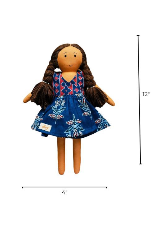 The Good Doll,  Single Doll, Nilah Short Wrap Dress - Box, Cotton Fabric Toy