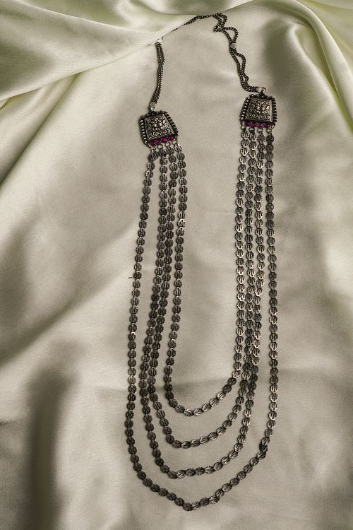 India Craft House Pure Silver Traditional Maharashtrian Neckpiece - Pohe Haar (4-String)