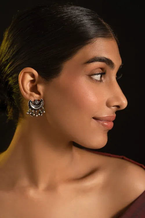 TICH Pure Silver Traditional Maharashtrian Earrings - Ardhachandra