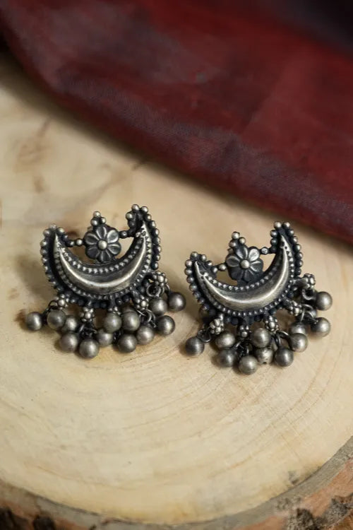 TICH Pure Silver Traditional Maharashtrian Earrings - Ardhachandra