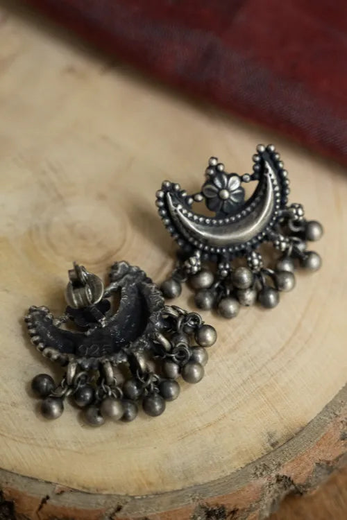 TICH Pure Silver Traditional Maharashtrian Earrings - Ardhachandra
