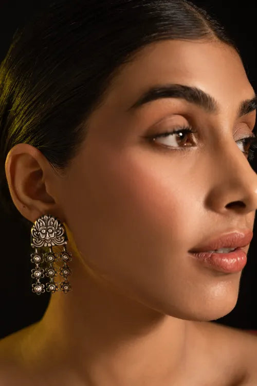 TICH Pure Silver Traditional Maharashtrian Earrings - Bakuli