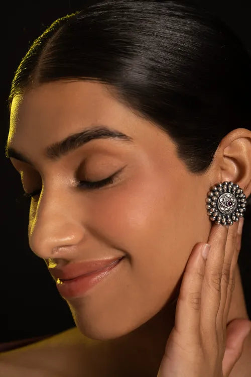 TICH Pure Silver Traditional Maharashtrian Earrings - Kusum Mandala