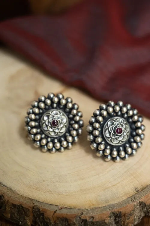 TICH Pure Silver Traditional Maharashtrian Earrings - Kusum Mandala