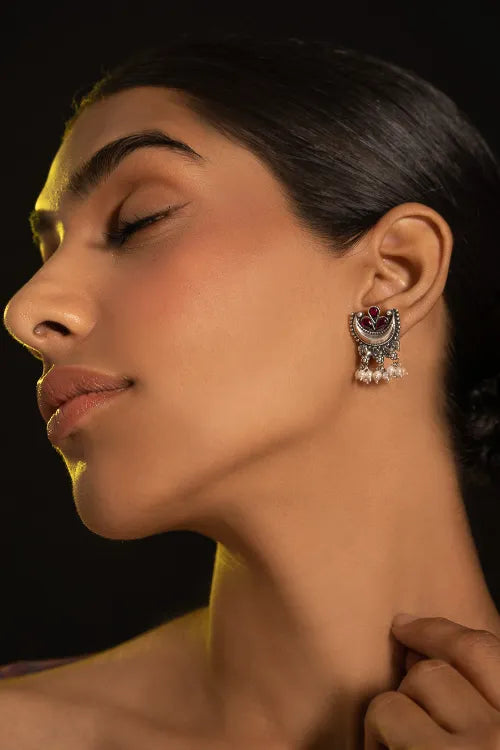 TICH Pure Silver Traditional Maharashtrian Earrings - Chandreshi