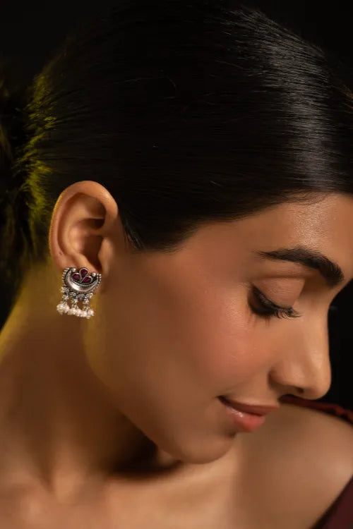 TICH Pure Silver Traditional Maharashtrian Earrings - Chandreshi