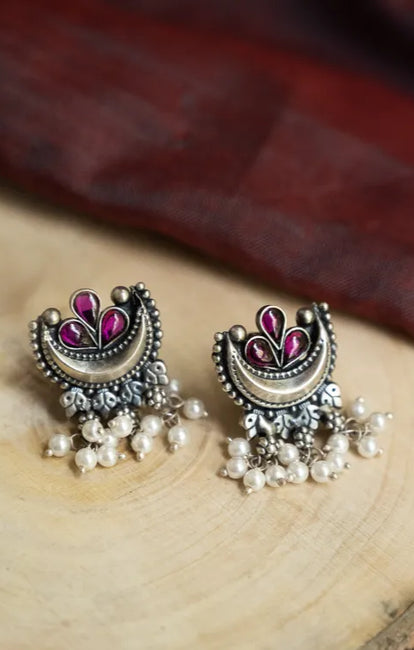 TICH Pure Silver Traditional Maharashtrian Earrings - Chandreshi