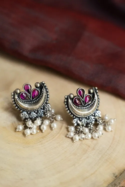 TICH Pure Silver Traditional Maharashtrian Earrings - Chandreshi
