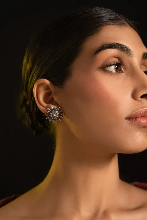 TICH Pure Silver Traditional Maharashtrian Earrings - Phool Mandala