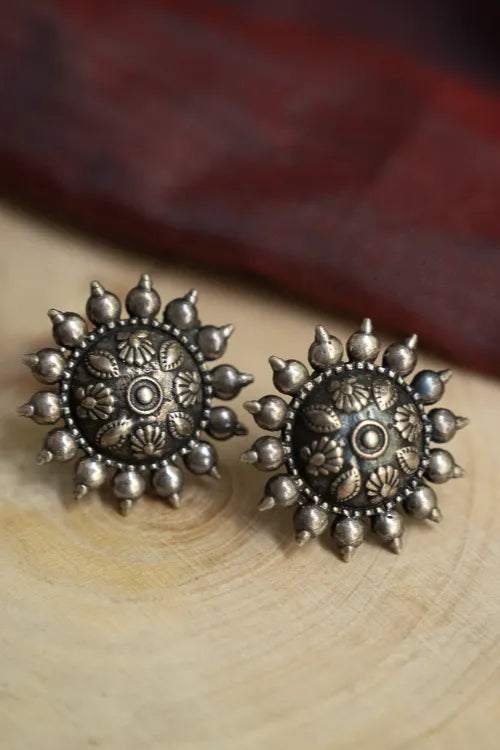 TICH Pure Silver Traditional Maharashtrian Earrings - Phool Mandala