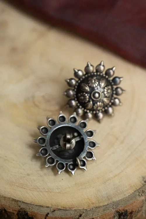 TICH Pure Silver Traditional Maharashtrian Earrings - Phool Mandala