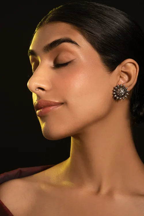 TICH Pure Silver Traditional Maharashtrian Earrings - Phool Mandala