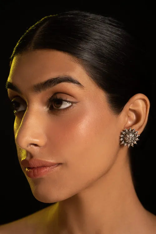 TICH Pure Silver Traditional Maharashtrian Earrings - Phool Mandala
