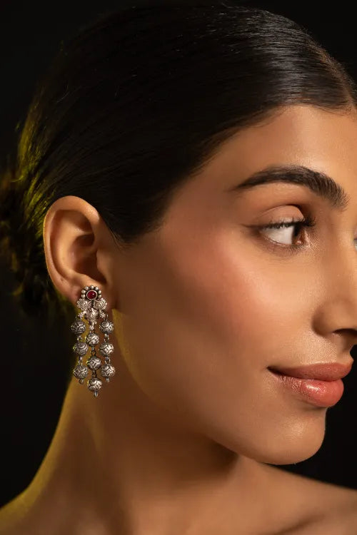 TICH Pure Silver Traditional Maharashtrian Earrings - Tri-Ashtapaillumani