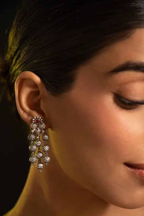 TICH Pure Silver Traditional Maharashtrian Earrings - Tri-Ashtapaillumani