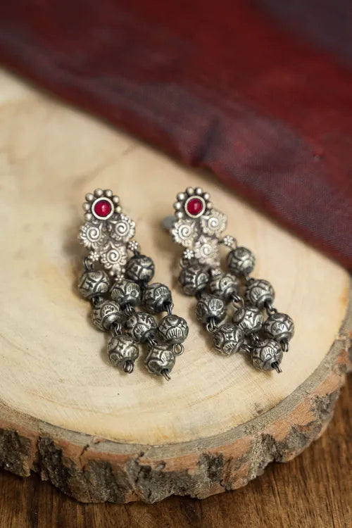 TICH Pure Silver Traditional Maharashtrian Earrings - Tri-Ashtapaillumani