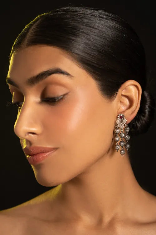 TICH Pure Silver Traditional Maharashtrian Earrings - Tri-Ashtapaillumani