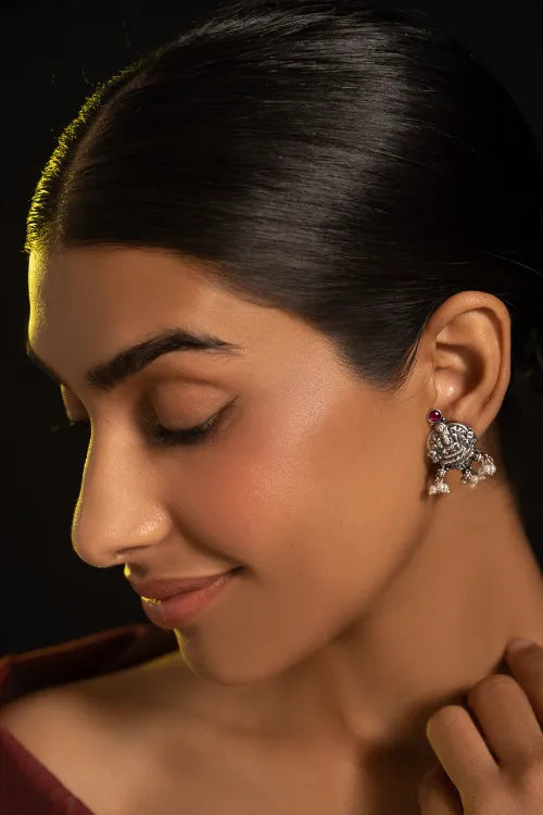 TICH Pure Silver Traditional Maharashtrian Earrings - Kamalini Studs
