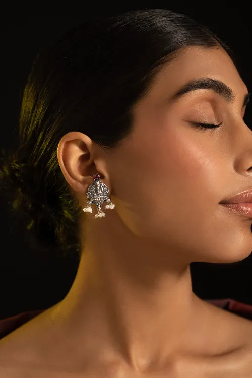 TICH Pure Silver Traditional Maharashtrian Earrings - Kamalini Studs