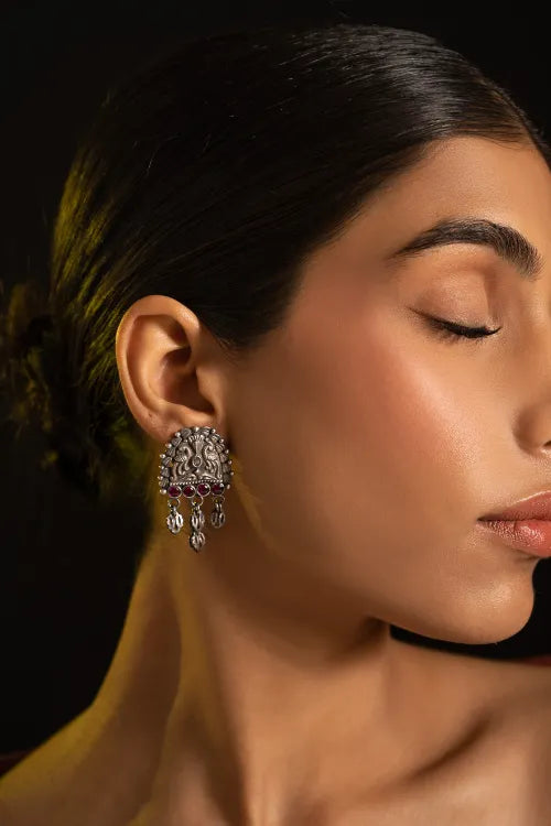 TICH Pure Silver Traditional Maharashtrian Earrings - Mayuri