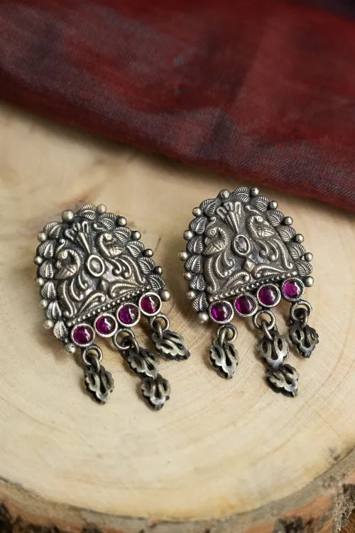 TICH Pure Silver Traditional Maharashtrian Earrings - Mayuri